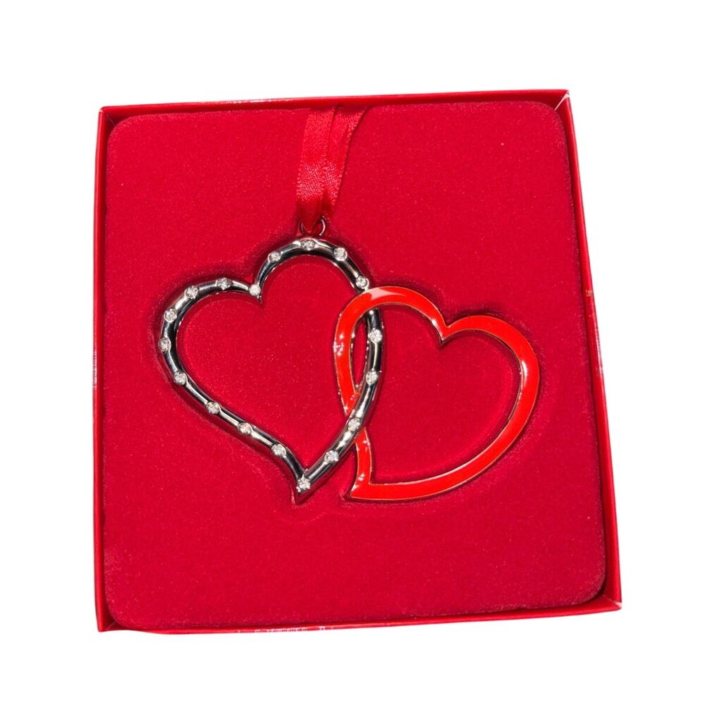 Klikel Silver Love Double Ornament Interlocking crystal red enamel heart Wedding